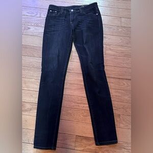 7 For All Mankind low rise straight legged dark denim jeans